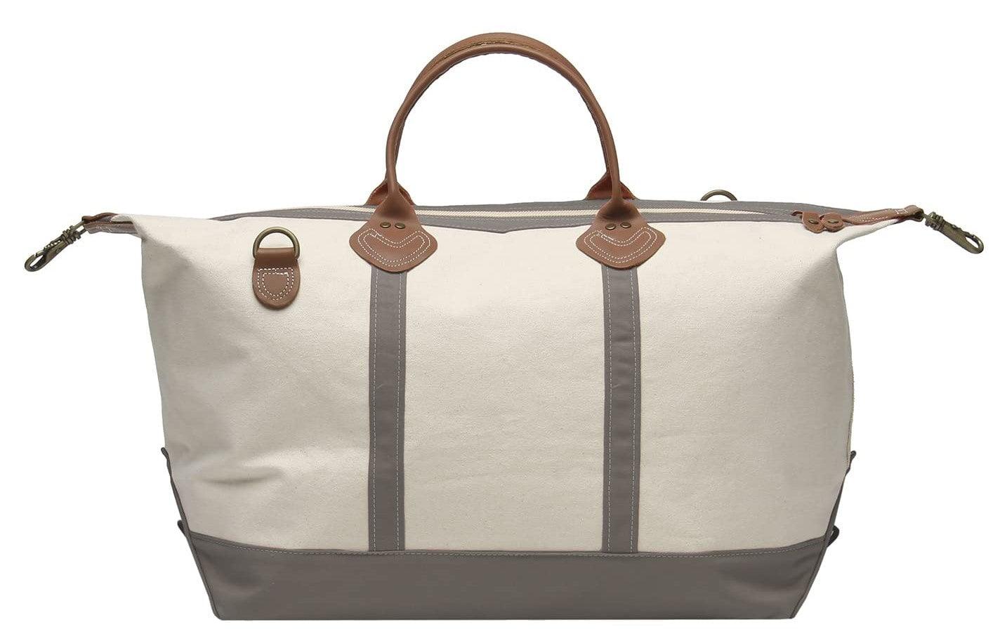 Tag&Crew's Signature Cotton Canvas Weekender Duffle: USA's Best Travel Bag with Metal Accessories & Adjustable Strap (15"H x 28"W x 10"D) Duffle & Weekender TagandCrew Gray