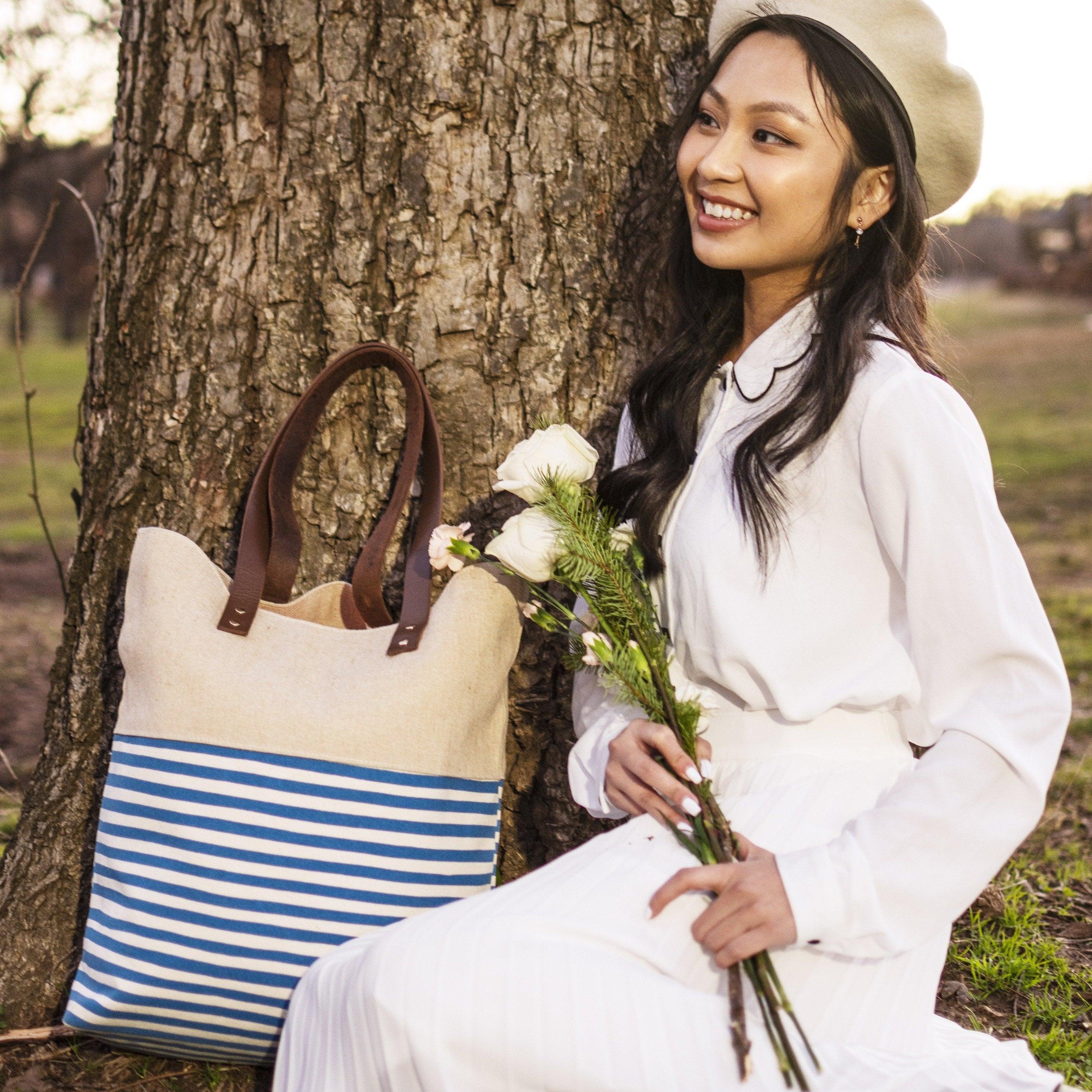 Lola Tote Maroon Stripe