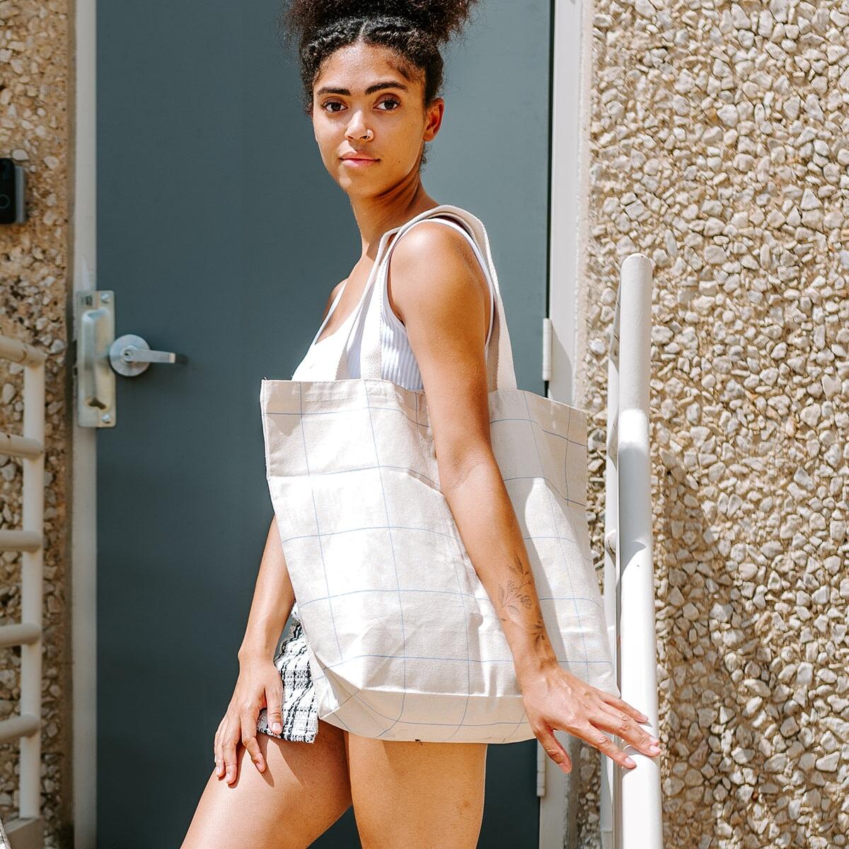 Market Tote Windowpane Plaid Tote Bag Tag&Crew 