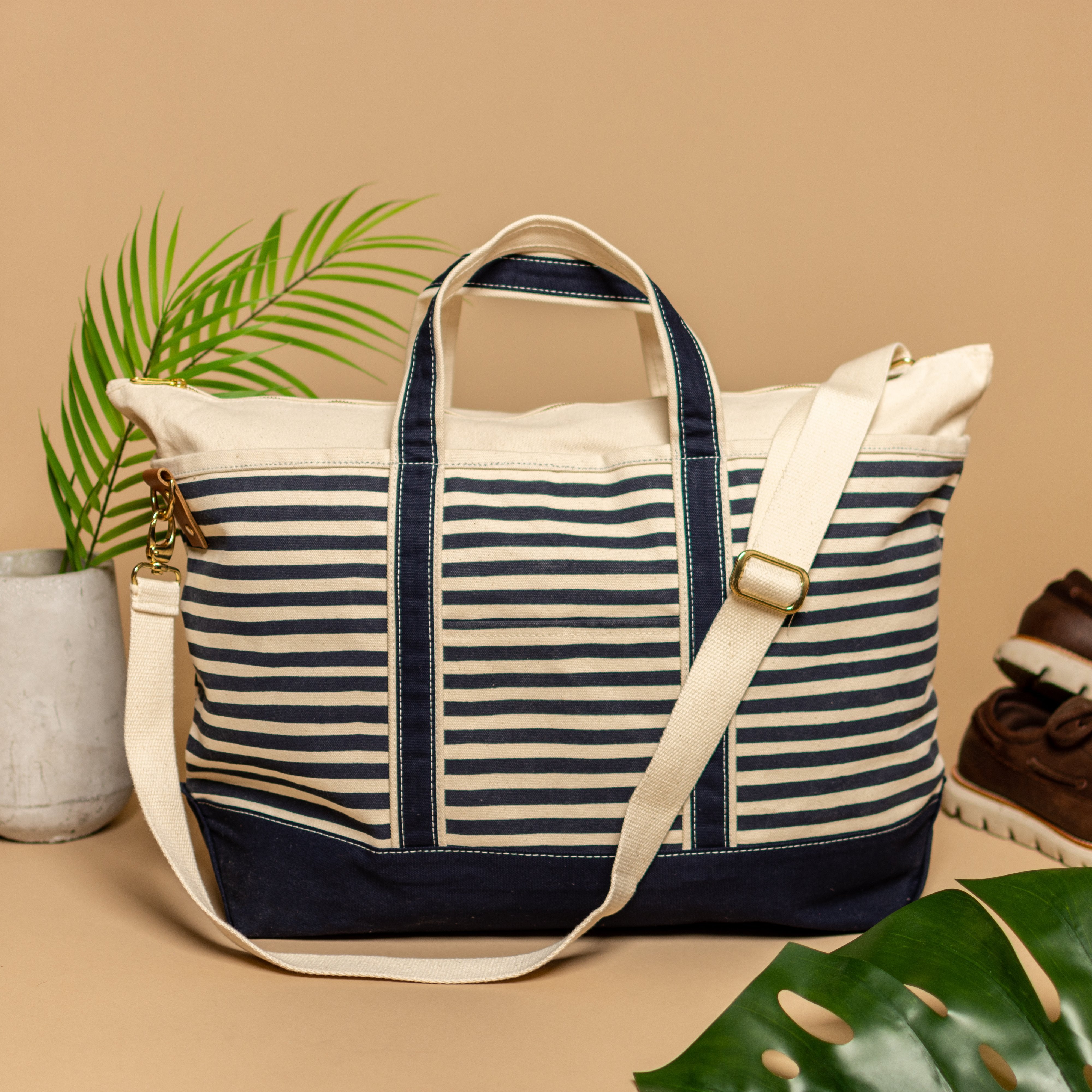 Custom Boat Canvas Weekender Bag with Stripe
