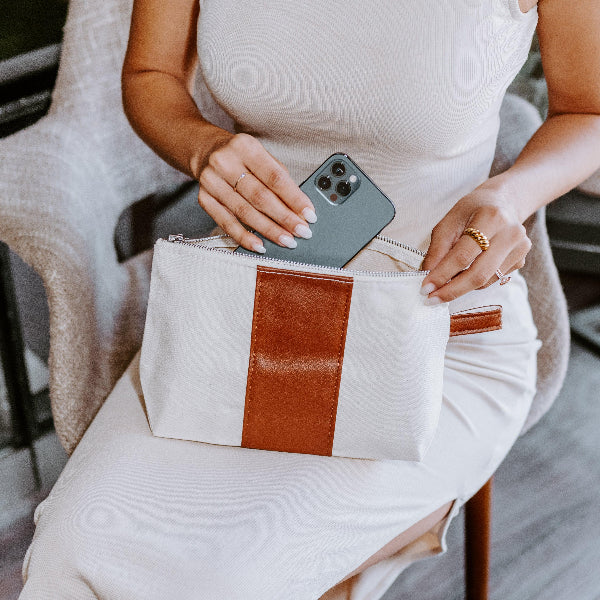 Leather Stripe Makeup Bag - Tag&Crew